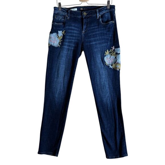 Kut From The Kloth Womens Size 8 Embroidered Floral Dark Wash Blue Denim Jeans - Picture 1 of 13